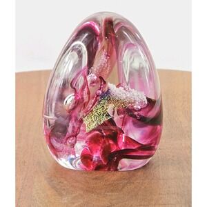 Michelle‎ Kaptur Hand Blown Art Glass Cranberry Pink Paperweight Figurine Signed
